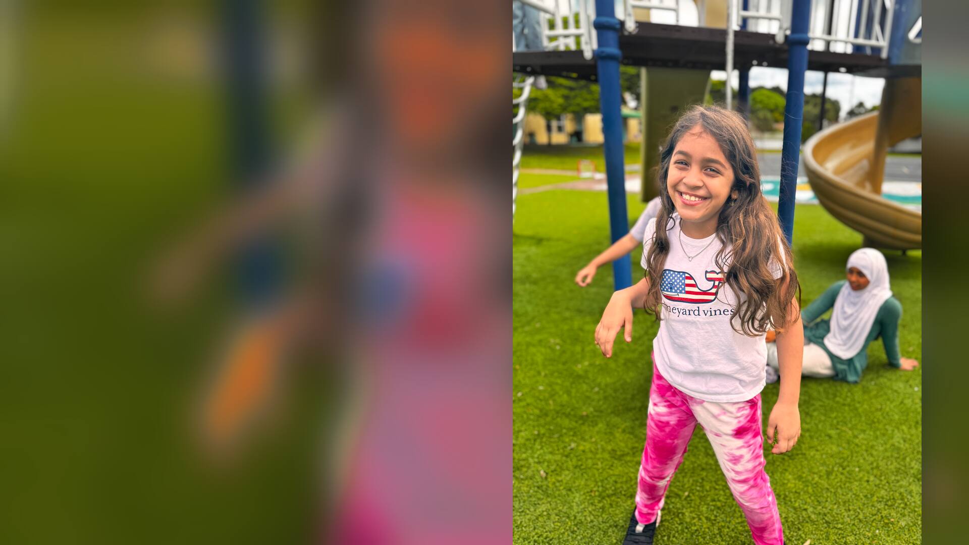 A beaming smile and tie-dye pink pants at the playground
